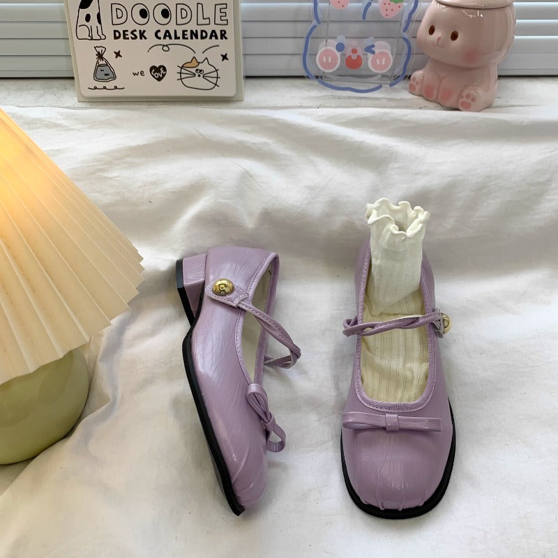 Glossy Bowknot Mary Jane Flats