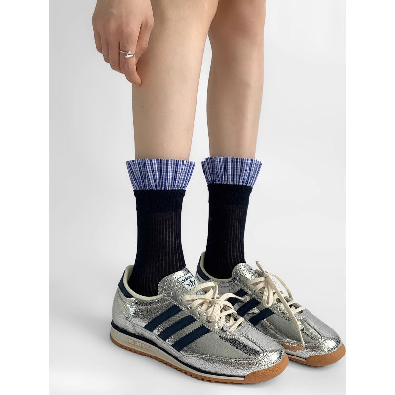 Plaid Ruffle Trim Ankle Socks