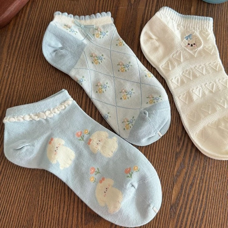 Puppy Floral Ankle Socks