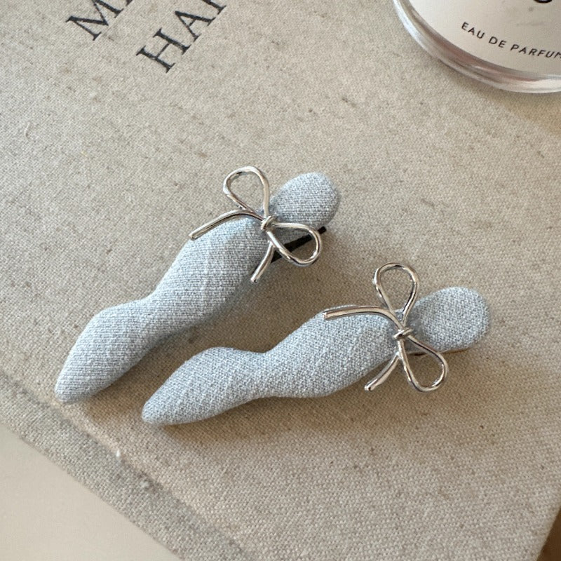 Grey Fabric Bow Clips