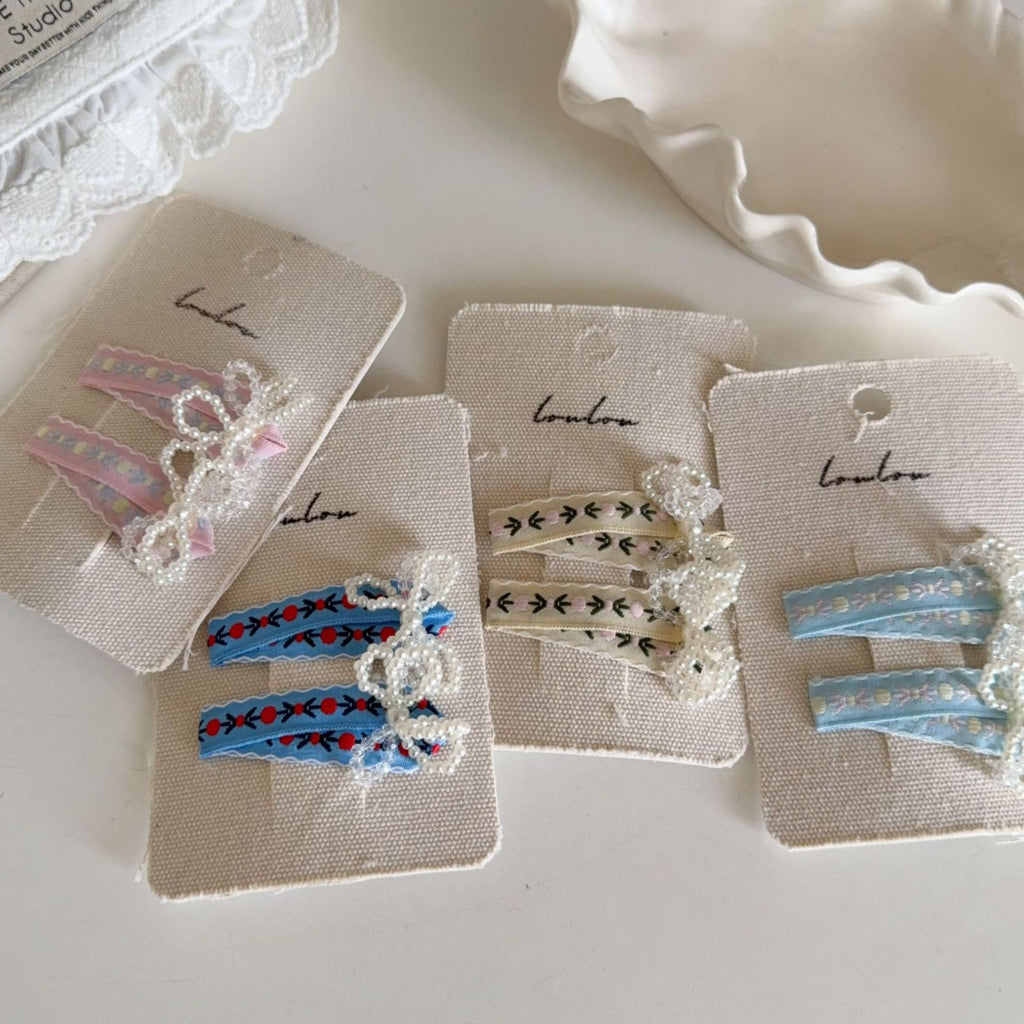 Floral Ribbon Pearl Hair Clips