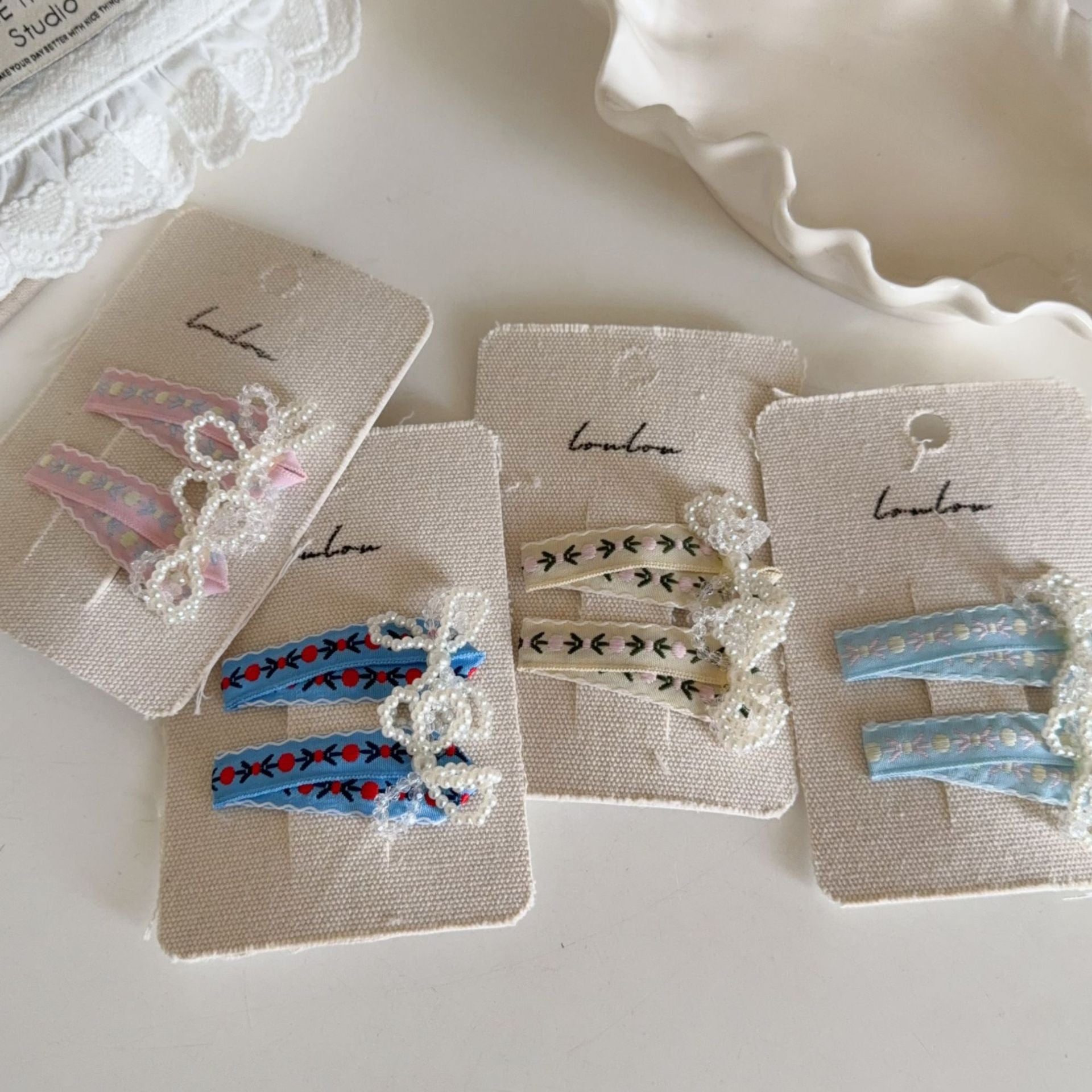 Floral Ribbon Pearl Hair Clips