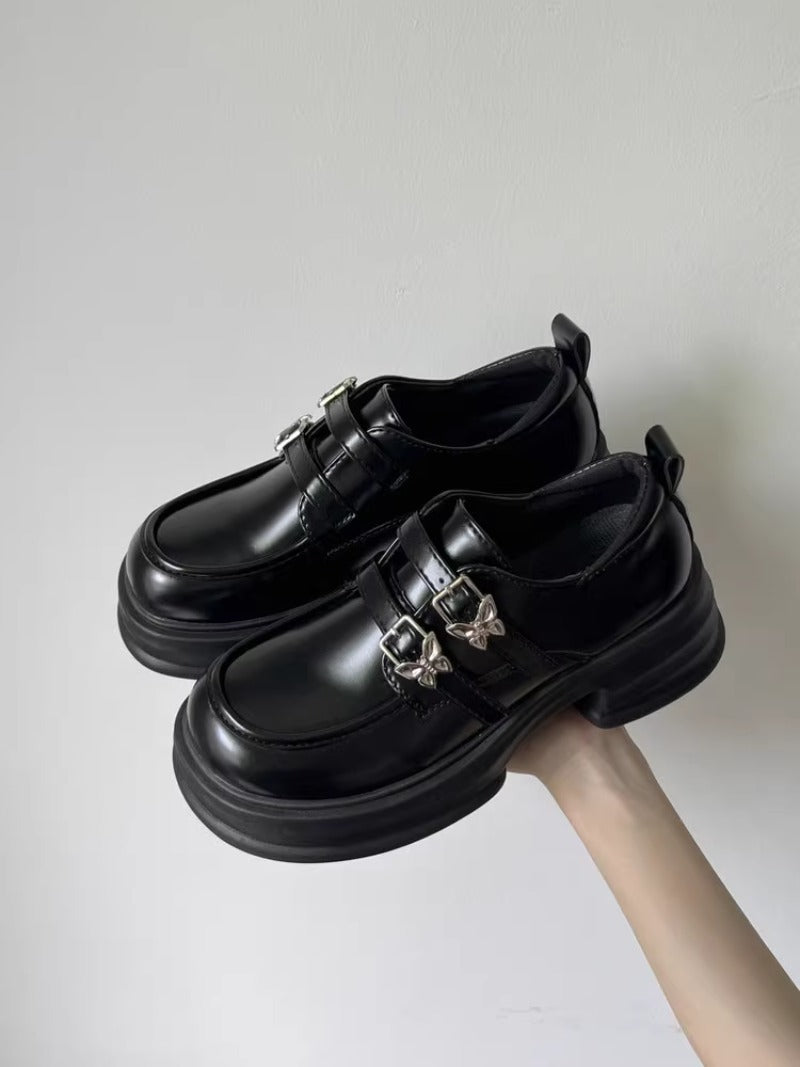 Monochrome Buckle Platform Loafers