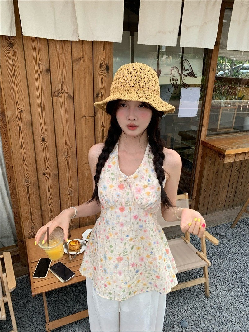 Sani V Neck Halter Floral Top