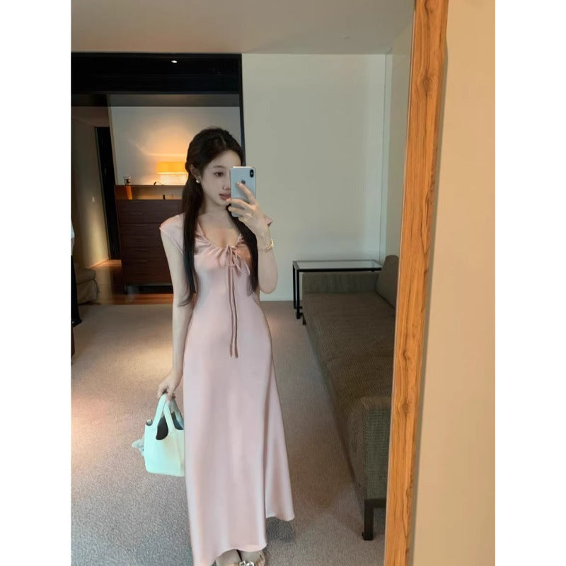 Silky Lavender Tie-Front Dress
