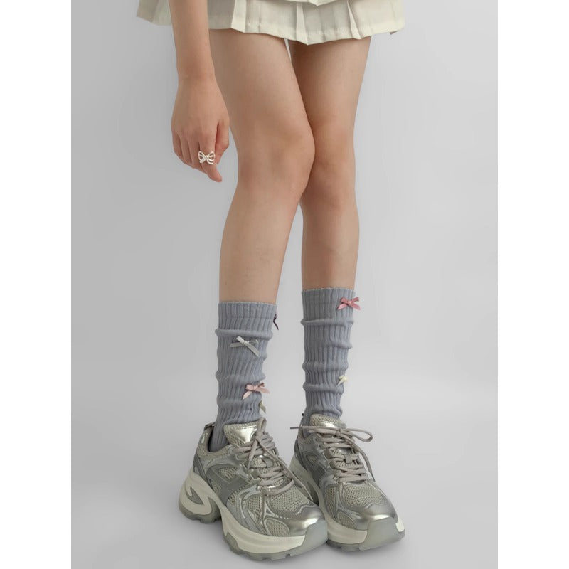 Pastel Bow Embroidered Knee Socks