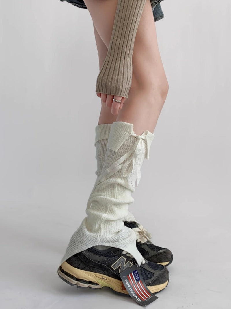 Cozy Knit Ribbed Slouchy Tie-Up Socks