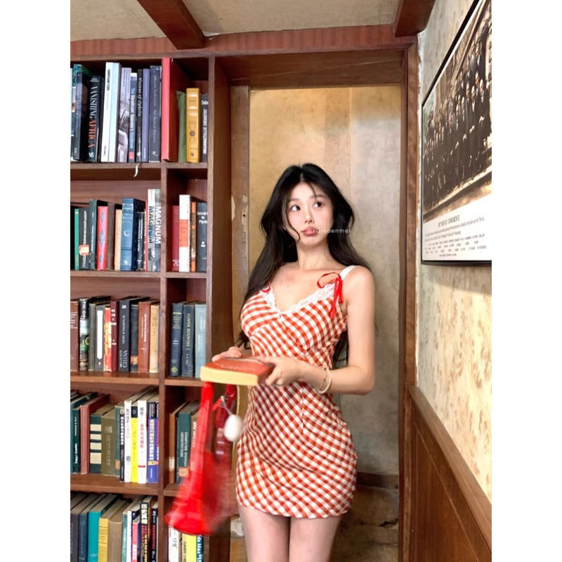 Red Gingham Tie-Strap Dress