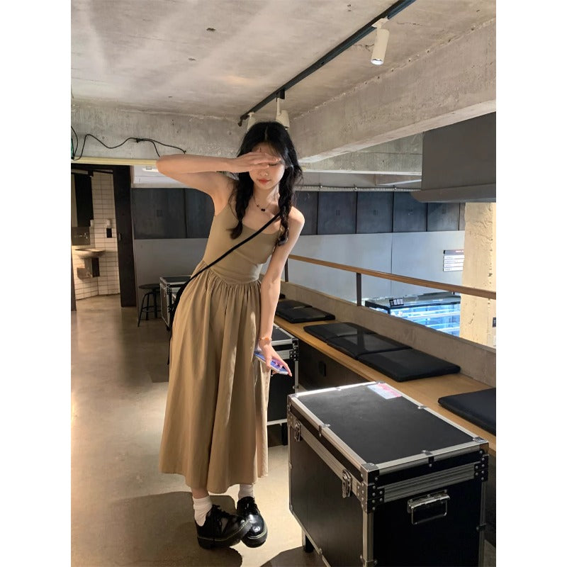 Casual Elastic Waist Midi Skirt