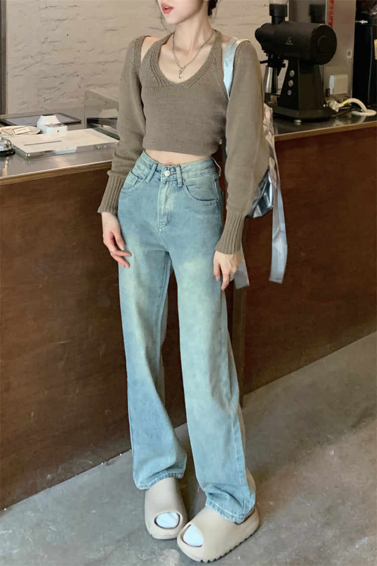 Retro Blue Straight Denim Jeans