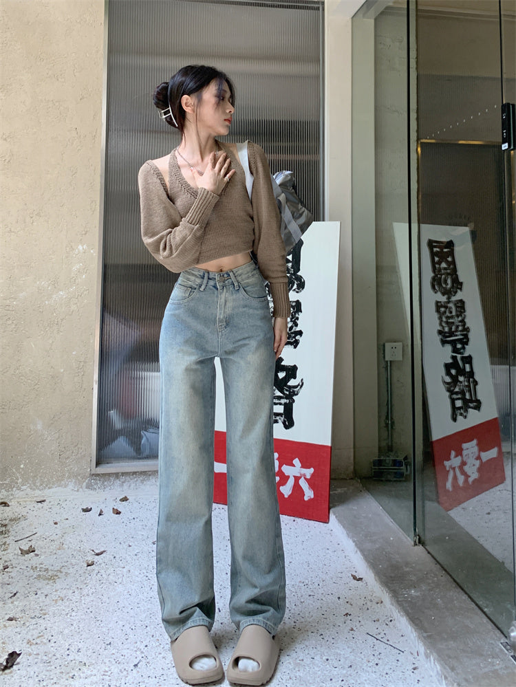Retro Blue Straight Denim Jeans