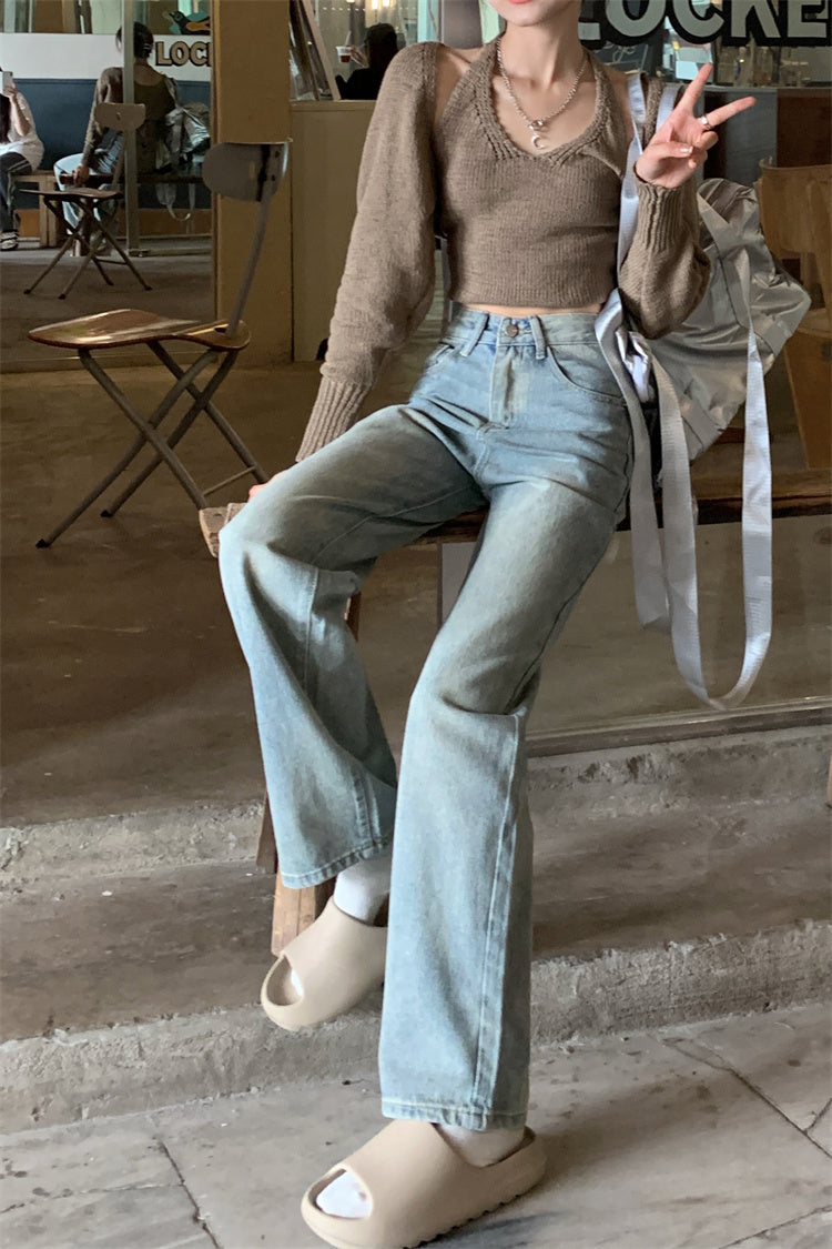 Retro Blue Straight Denim Jeans