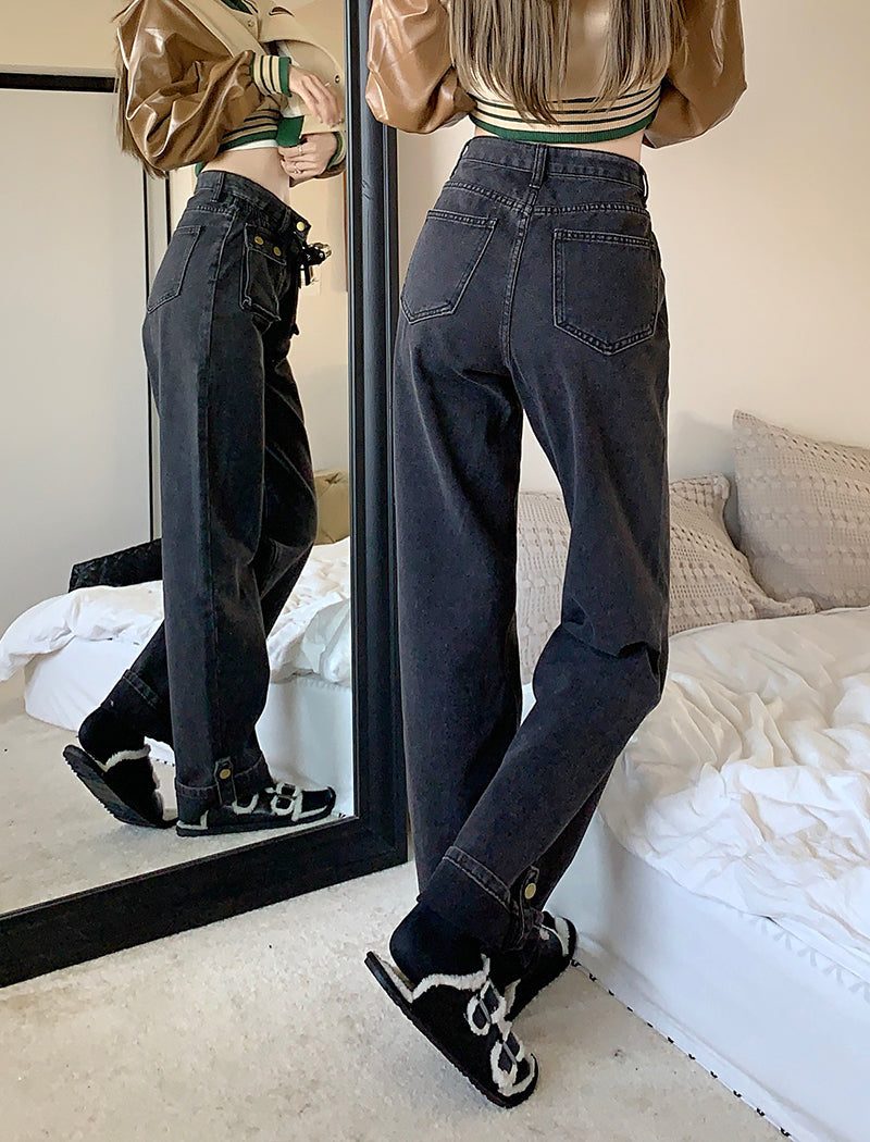 Black Retro Pocket-Up Jeans