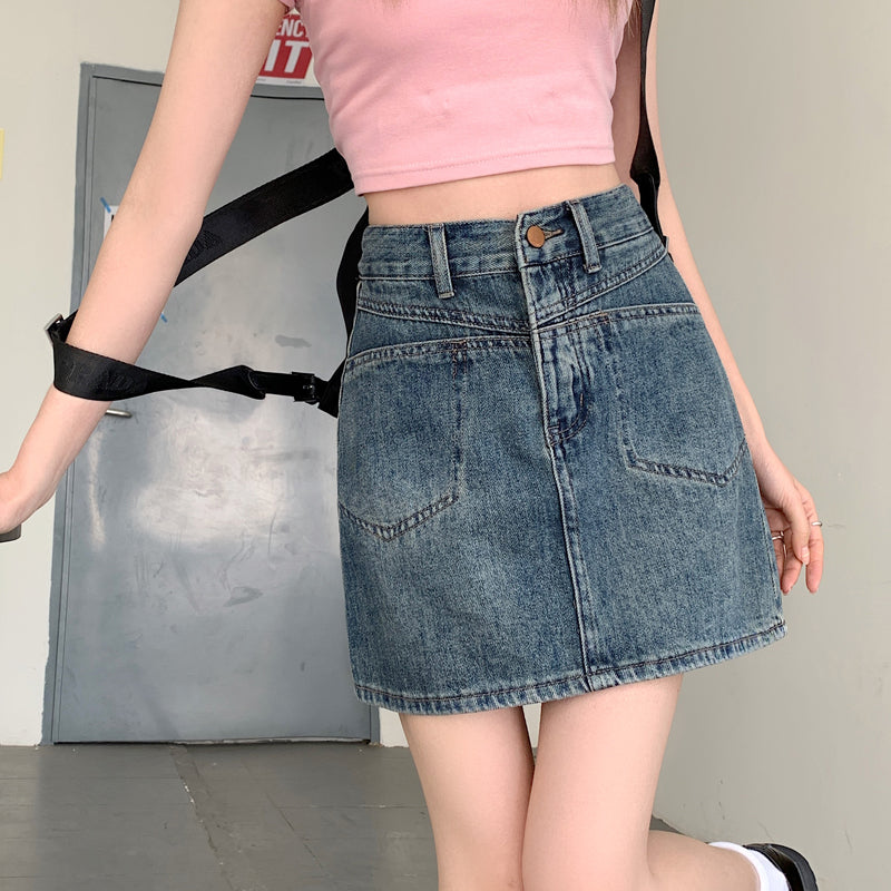 A Line Hight Waist Denim Skirt