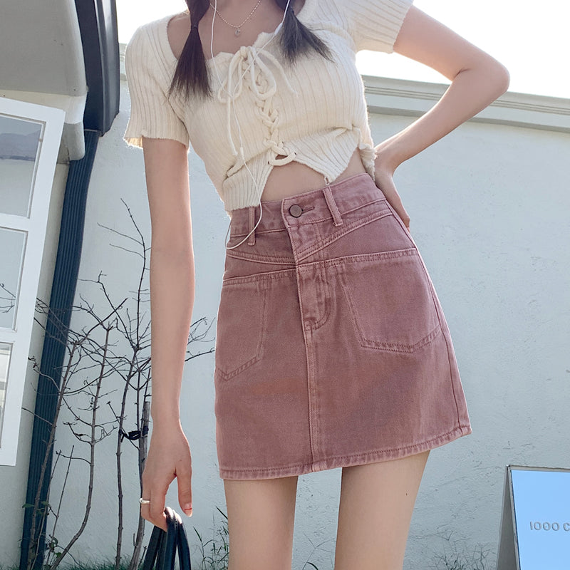 A Line Hight Waist Denim Skirt