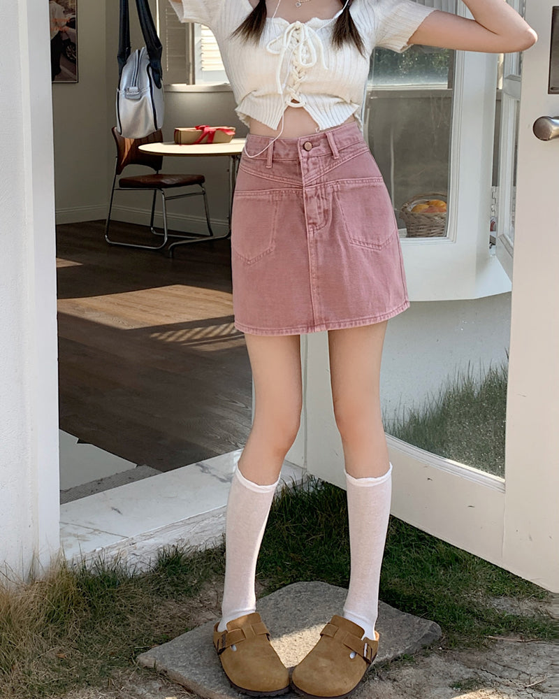 A Line Hight Waist Denim Skirt