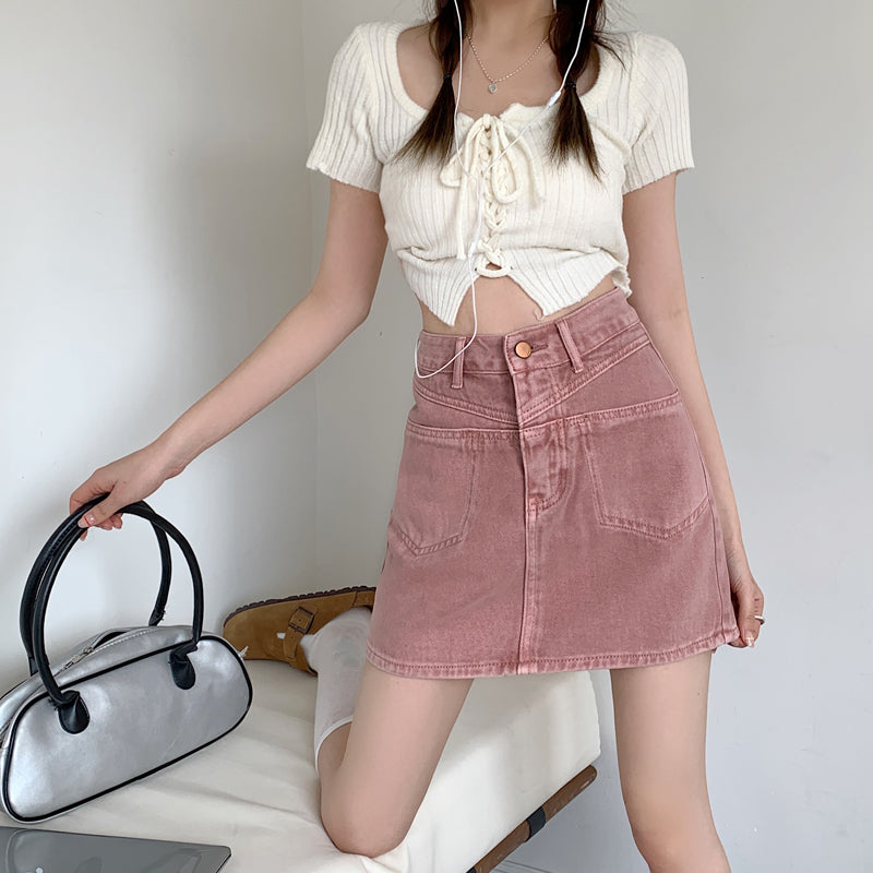 A Line Hight Waist Denim Skirt