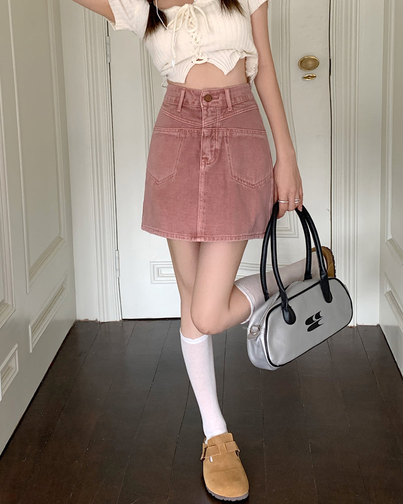 A Line Hight Waist Denim Skirt