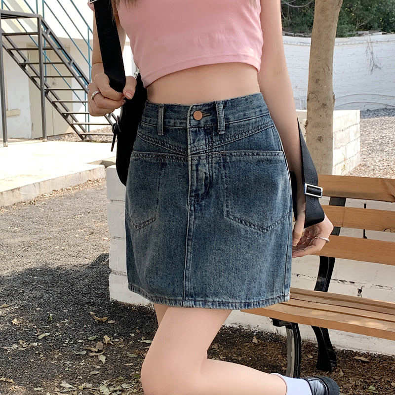 A Line Hight Waist Denim Skirt