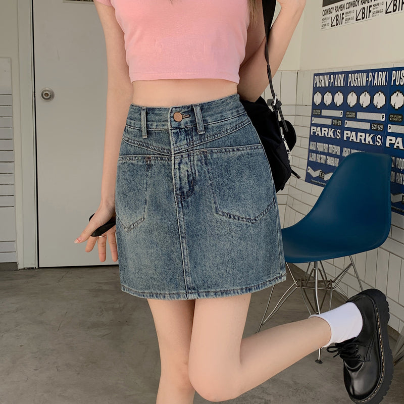A Line Hight Waist Denim Skirt