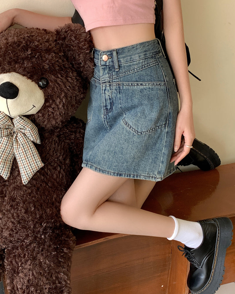A Line Hight Waist Denim Skirt