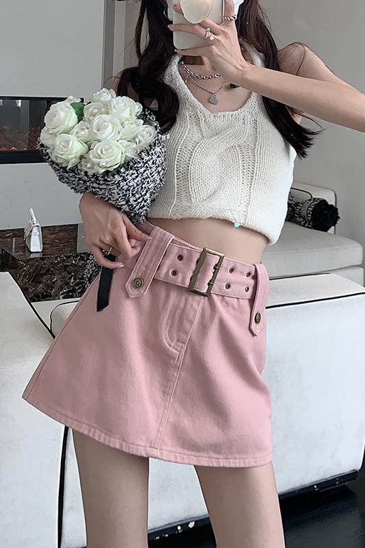 Hight Wais Belt Denim Skirt