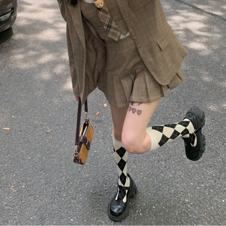 High checks socks