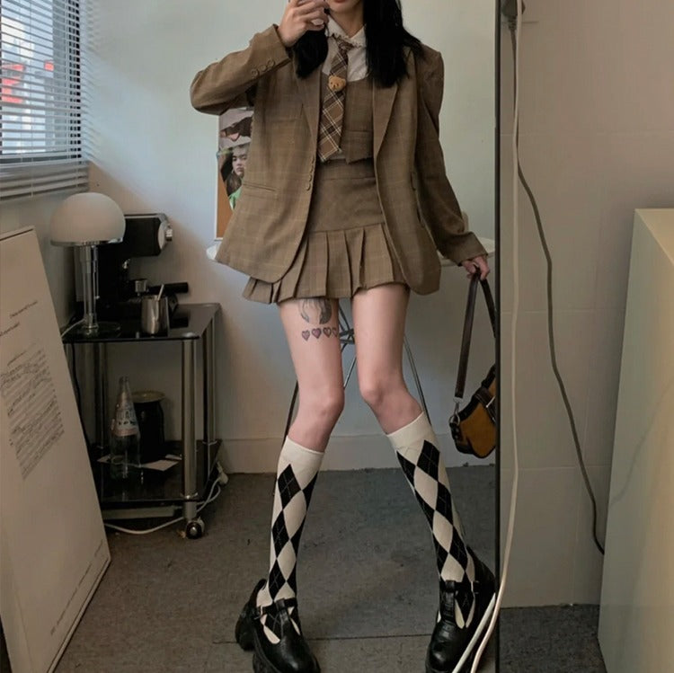 High checks socks