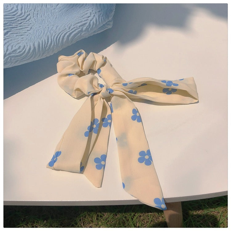 Blue Flower ribbon scrunchie