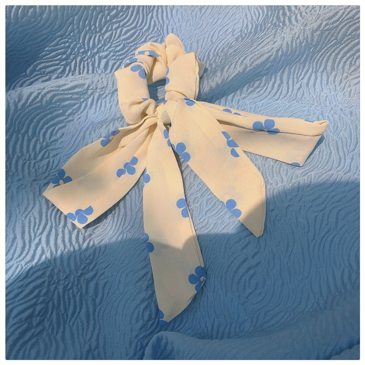 Blue Flower ribbon scrunchie