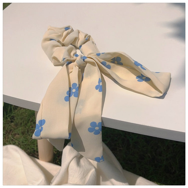 Blue Flower ribbon scrunchie
