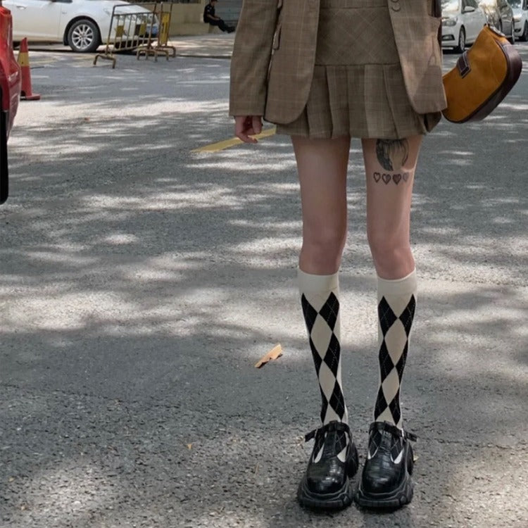 High checks socks