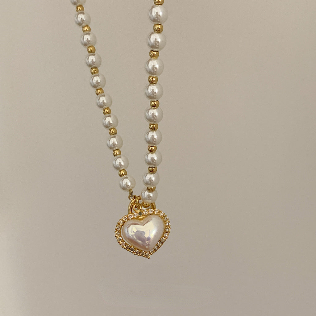 Gold Pearl Heart OT Necklace