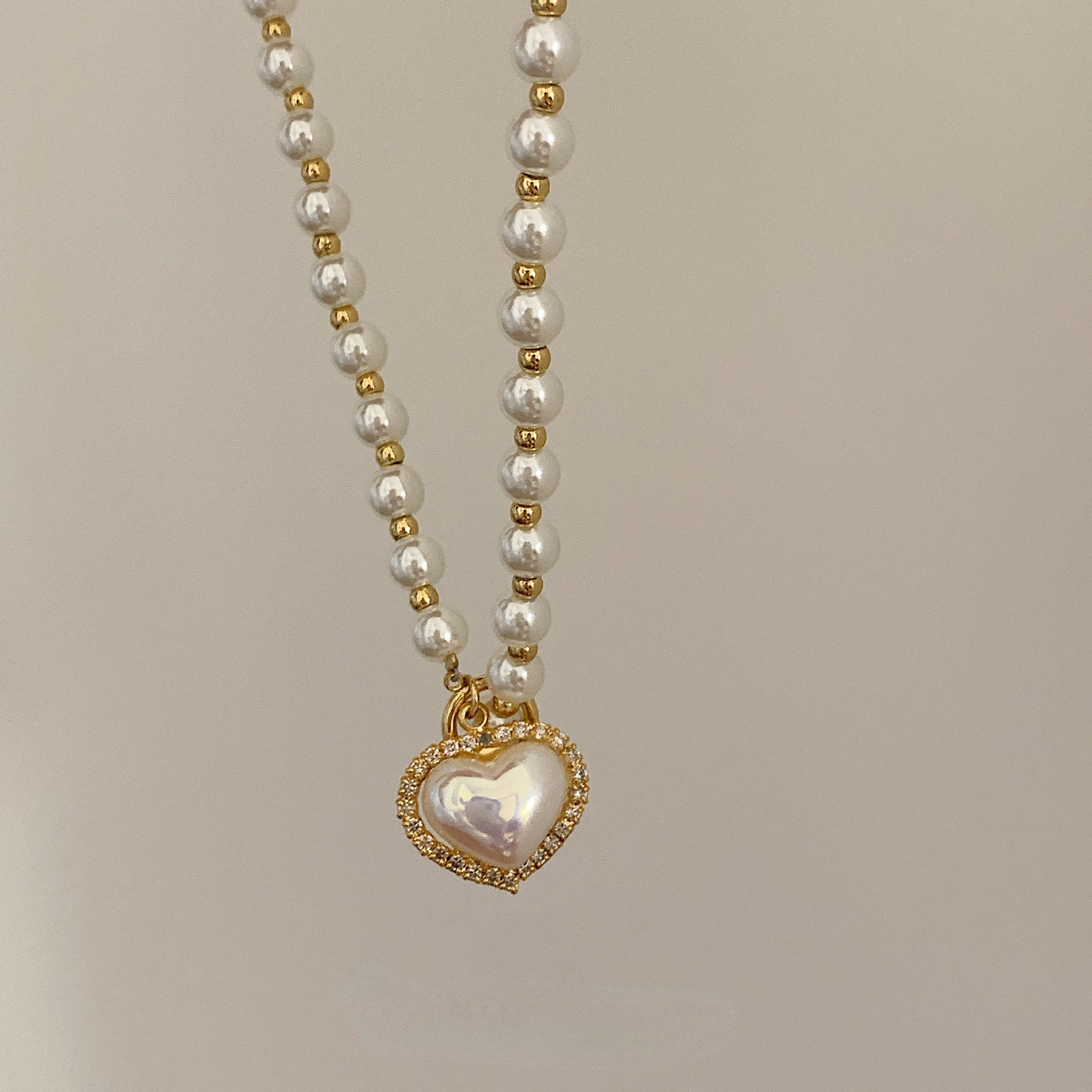Gold Pearl Heart OT Necklace