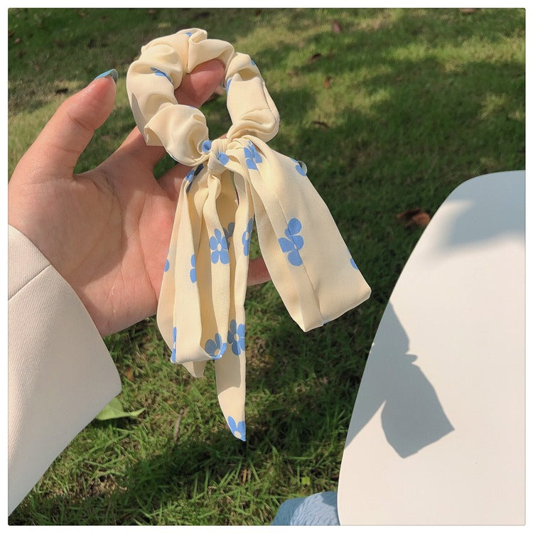 Blue Flower ribbon scrunchie