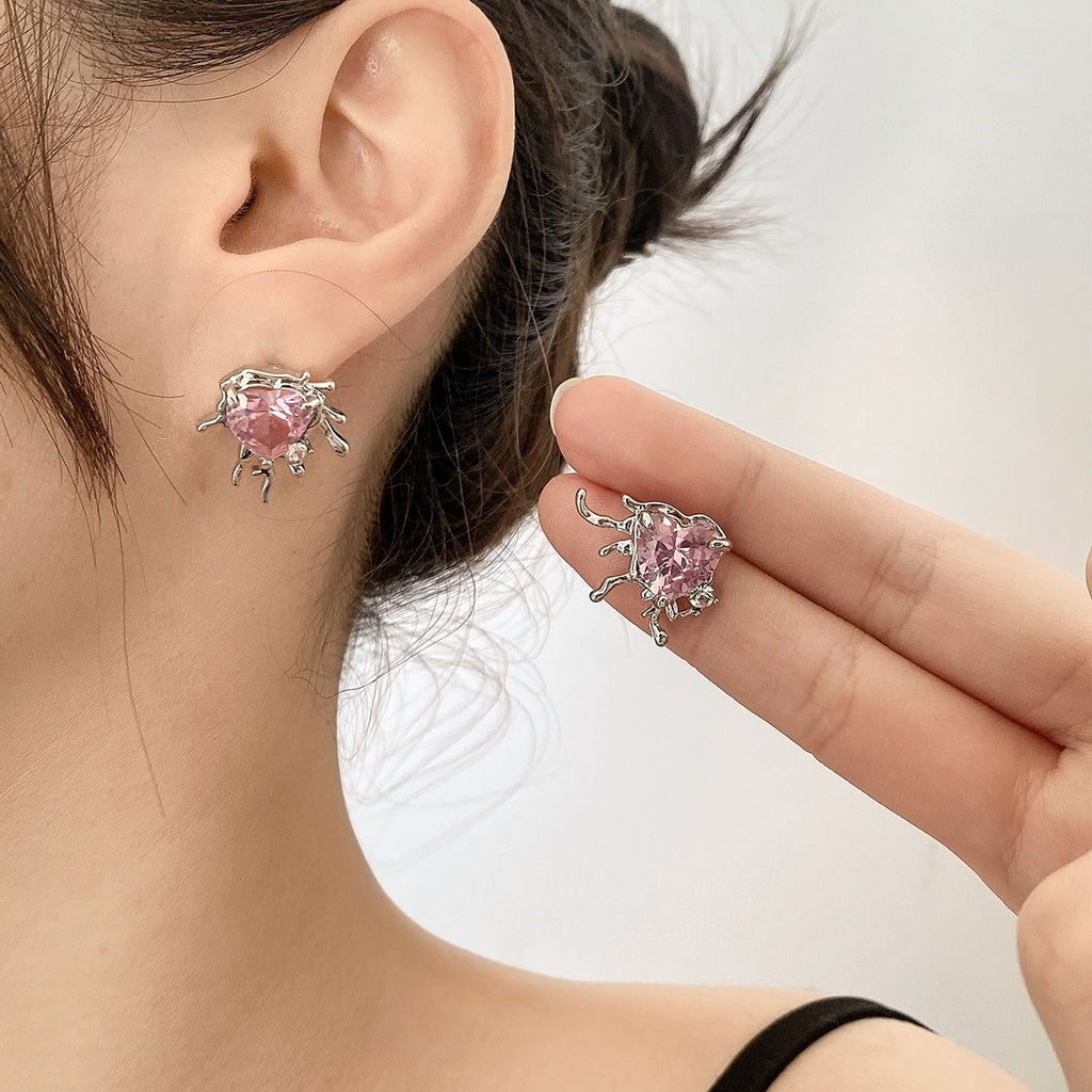 Sweet Pink Heart Rhinestone Earrings