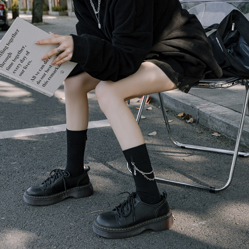 Black Punk Pearl Chain Socks