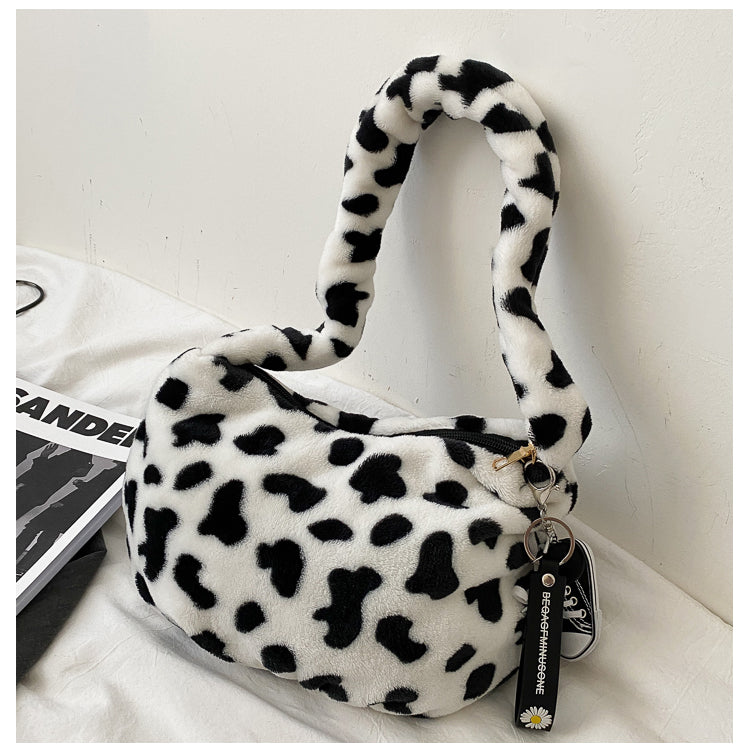 Fuzzy cow prints bag