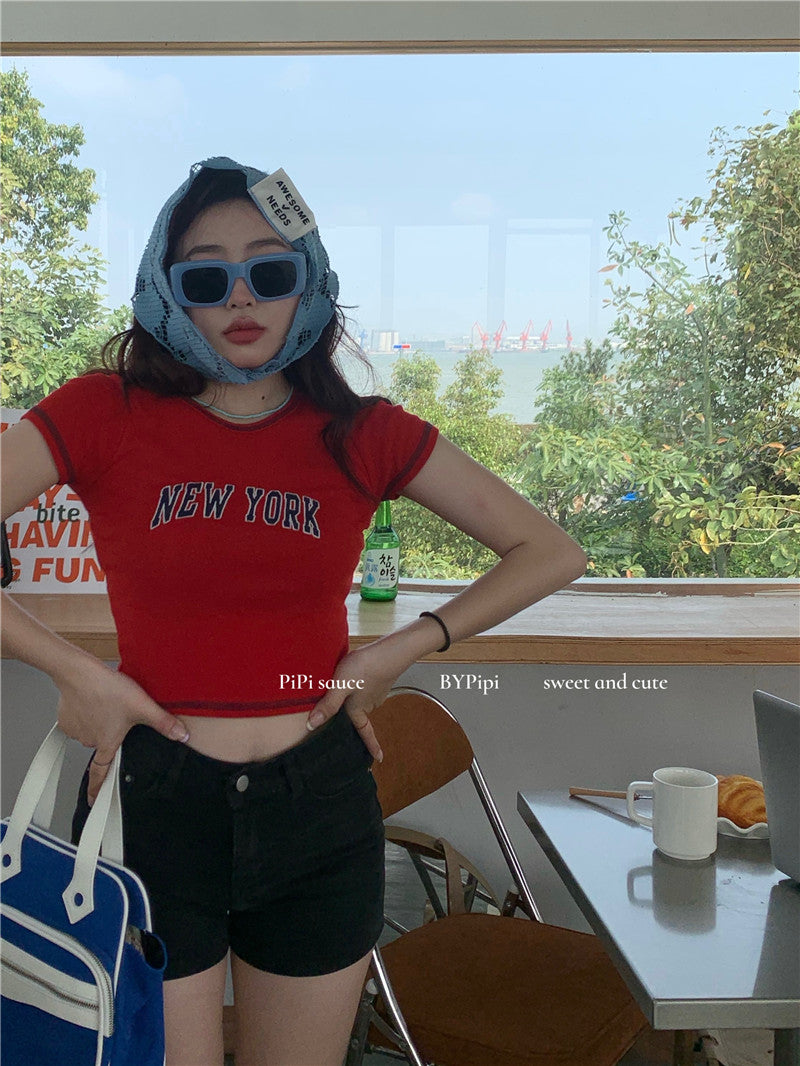 NEW YORK Embroidered Crop Top