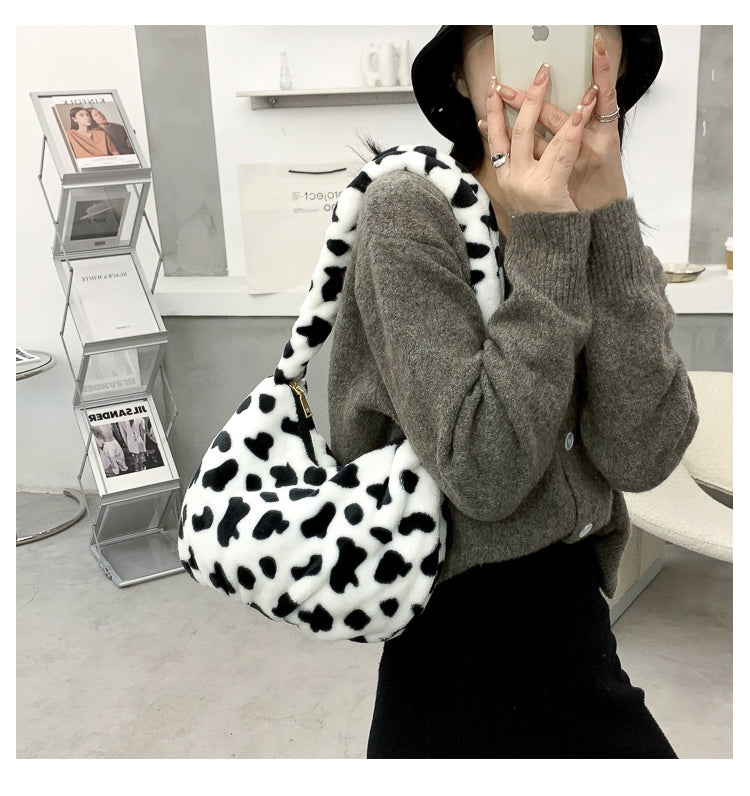 Fuzzy cow prints bag