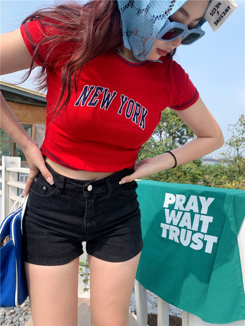 NEW YORK Embroidered Crop Top