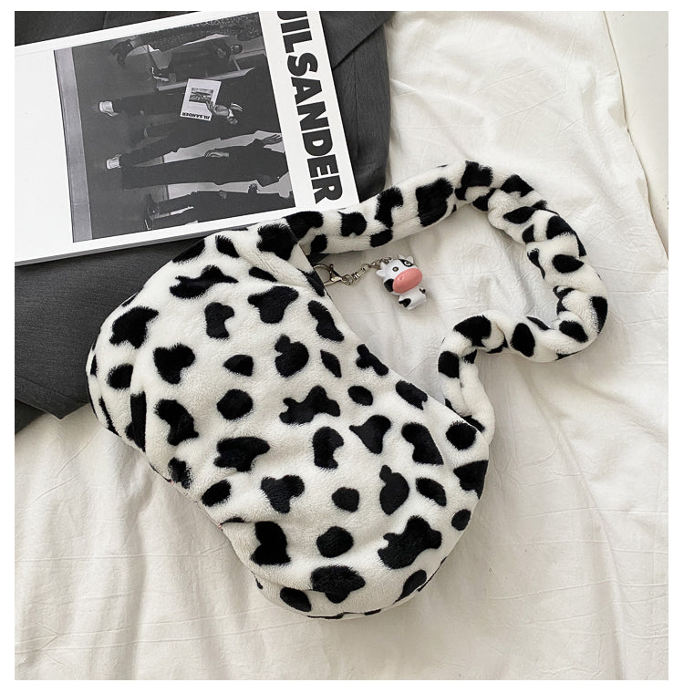 Fuzzy cow prints bag
