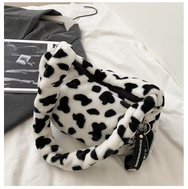 Fuzzy cow prints bag