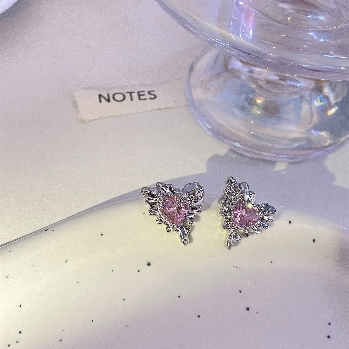 Sweet Pink Heart Rhinestone Earrings