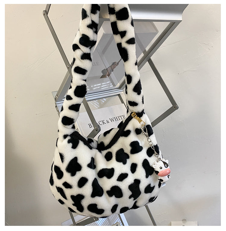 Fuzzy cow prints bag