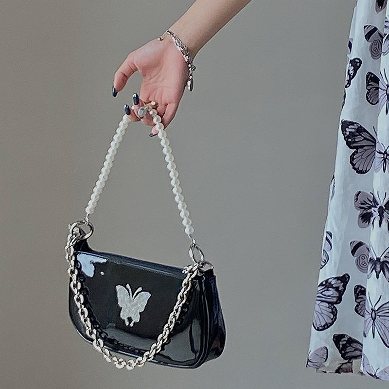 Butterfly Rhinestone Pearl Chain Bag