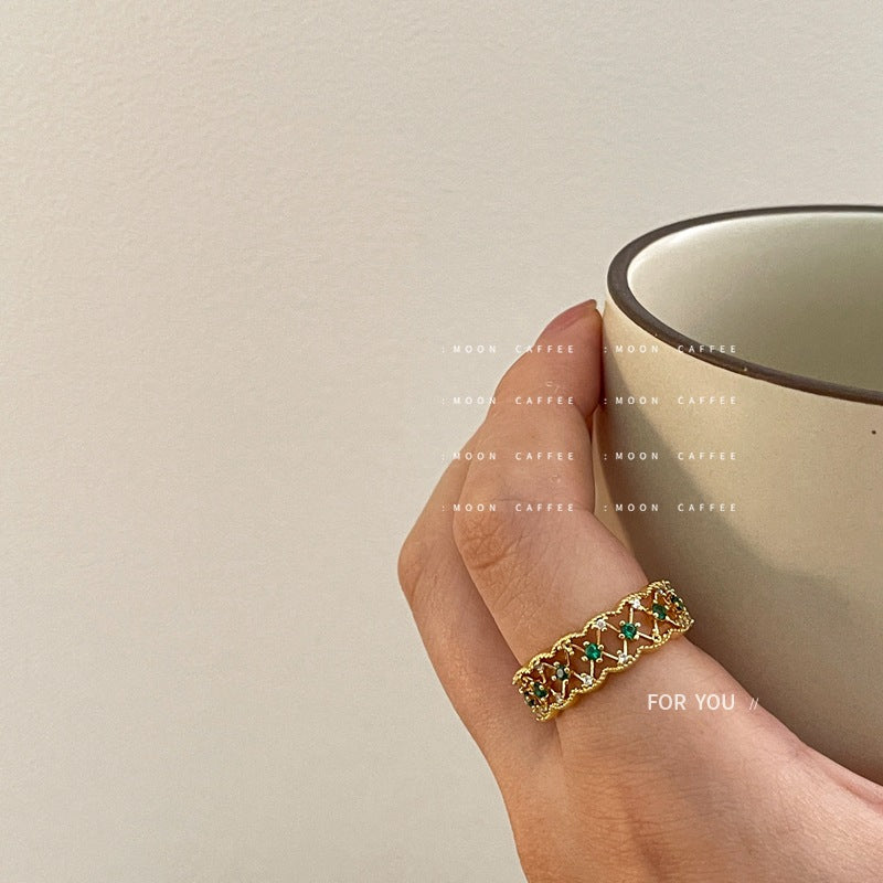 Golden Emerald Rhinestone Ring