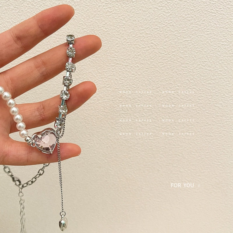 Pearl Rhinestone Heart Necklace