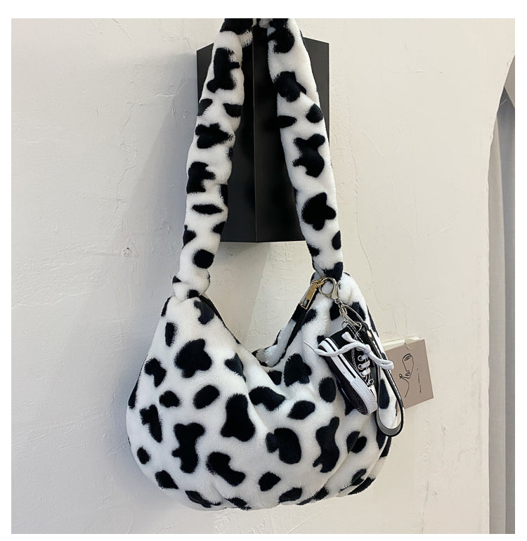 Fuzzy cow prints bag