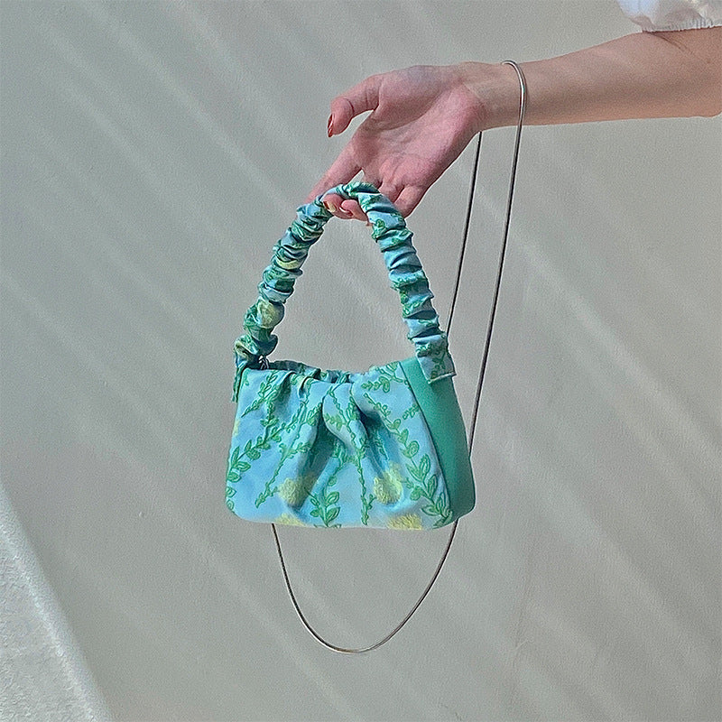 Ruffled Embroidered Leafs Clutch Bag
